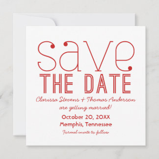 Trendy typografie Save the Date uitnodiging, Rood Kaart