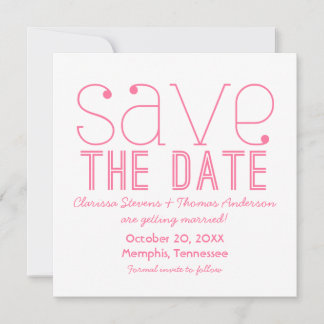 Trendy typografie Save the Date uitnodiging, Roze Kaart