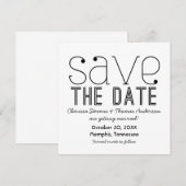Trendy typografie Save the Date uitnodiging, Zwart Kaart (Voorkant / Achterkant)