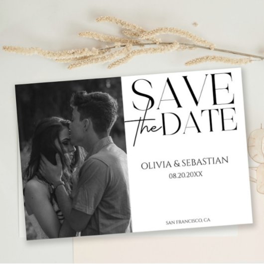 Trendy Typografie Tekst Foto Bruiloft Save The Date