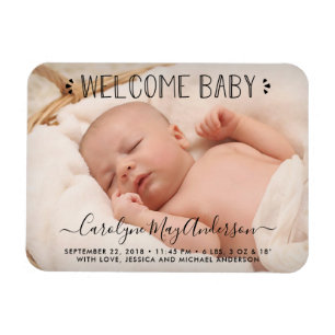 Trendy Typografie "Welkom Baby" Foto Aankondiging Magneet