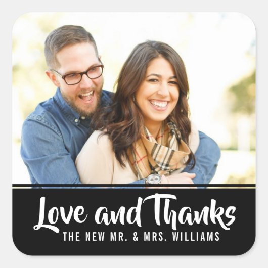 Trendy Typography | Aangepaste fotobruiloft Hartel Vierkante Sticker (Voorkant)