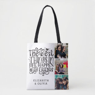 Trendy Typography Best Friends Names Photo Collage Draagtas