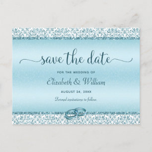 Trendy Typography Blue Wedding Save the Date Aankondigingskaart