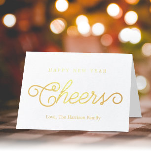Trendy Typography Cheers Happy New Year Real Folie Kaarten