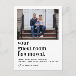 Trendy Typography Guest Room Moved Photo Moving Aankondigingskaart