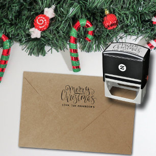 Trendy Typography Merry Kerstry Zelfinktende Stempel