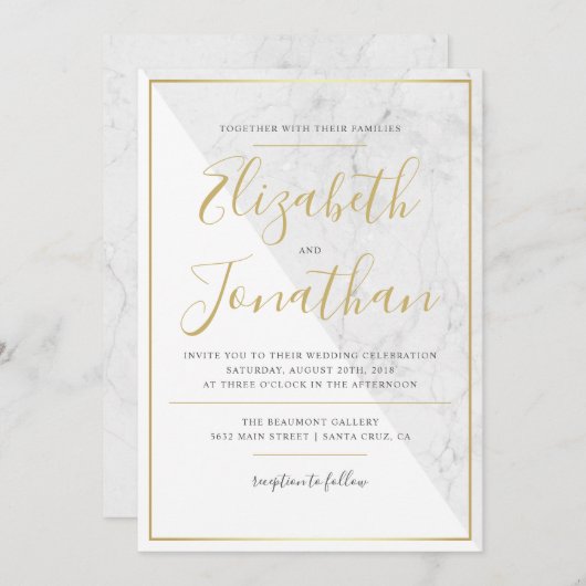 Trendy Typography | Uitnodiging voor chic Marble W (Voorkant / Achterkant)