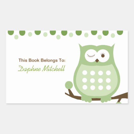 Trendy Uil (Groen) Custom Book Bord Sticker (Voorkant)