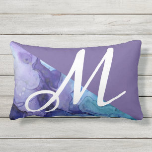 Trendy Ultra Violet Waterverf Turquoise Monogram Buitenkussen