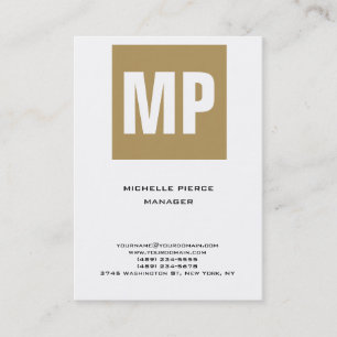 Trendy, uniek beige wit, verticaal groot monogram visitekaartje