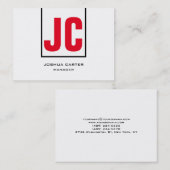 Trendy, uniek horizontaal rood wit monogram visitekaartje (Voorkant / Achterkant)