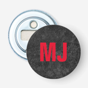 Trendy unieke grijs rood monogram naam initialen button flesopener
