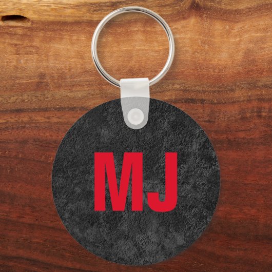 Trendy unieke grijs rood monogram naam initialen sleutelhanger (Voorkant)