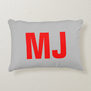 Trendy unieke grijs rood vet monogram naam initial accent kussen