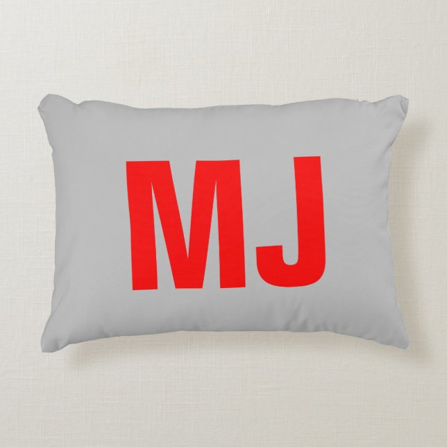 Trendy unieke grijs rood vet monogram naam initial accent kussen (Voorkant)