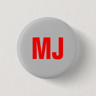 Trendy unieke grijs rood vet monogram naam initial ronde button 3,2 cm