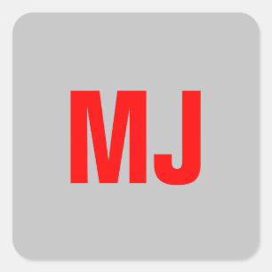 Trendy unieke grijs rood vet monogram naam initial vierkante sticker