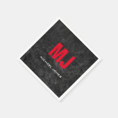 Trendy unieke grijze rode monogram jouw naam servet (Hoek)