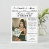 Trendy Unique Newspaper Photo Sweet 16 Kaart (Staand voorkant)