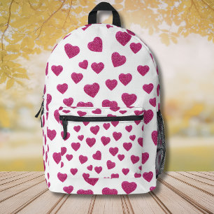 Trendy Valentijn Roze Glitter Harten op Wit Bedrukte Rugzak