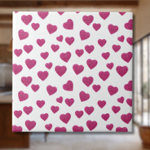 Trendy Valentine Pink Glitter Hearts on White