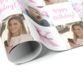Trendy verjaardag collage foto | Monogram Gift Cadeaupapier (Rol Hoek)