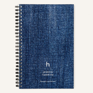 Trendy Versleten Blauwe Denim Moderne Monogram Notitieboek