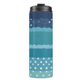 Trendy Vertical Blue Striped and Polka Dot Thermosbeker