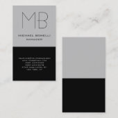 Trendy vertical grijs zwart monogram visitekaartje (Voorkant / Achterkant)