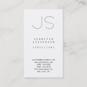 Trendy Vertical Plain White Monogram Visitekaartje