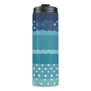 Trendy Verticale Blauwe Gestreepte en Stippen Thermosbeker
