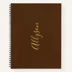 Trendy Verticale Naam in Gold Script, Chocolade Notitieboek