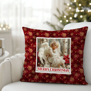 Trendy Victoriaanse Engel Rood Goud Accent Kerst Kussen