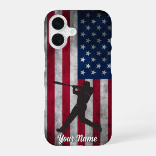 Trendy vintage Amerikaanse vlag honkbal gepersonal iPhone 16 Hoesje