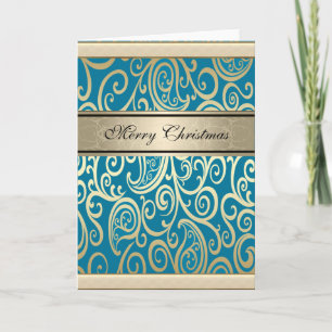 Trendy vintage bloemen blauwgroen gouden Kerstmis Feestdagen Kaart