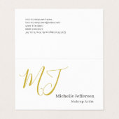 Trendy Visagist Gouden Monogram Zwart Wit Visitekaartjes (Buitenkant ongevouwen)