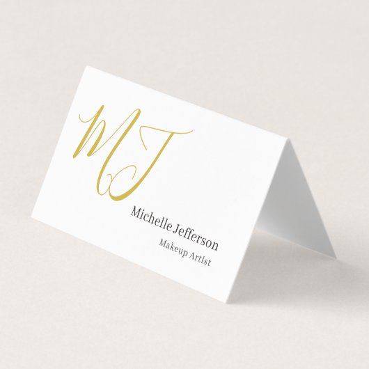 Trendy Visagist Gouden Monogram Zwart Wit Visitekaartjes (Voorkant)