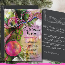 Trendy Vivid Pink Bold Ribbon Christmas Party Kaart