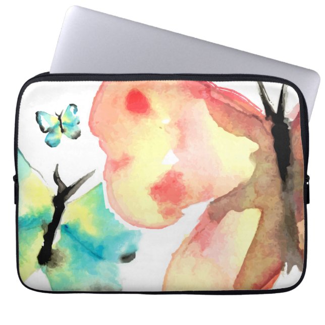 Trendy, vlinder waterverf laptop sleeve (Voorkant)