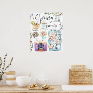 Trendy voorjaarsfavorieten Watercolor Illustrati Poster