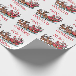 Trendy Vrolijk Kerstman Sleigh Reindeer Cadeaupapier