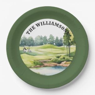 Trendy Watercolor Golf Thema Caddie Kar Papieren Bordje