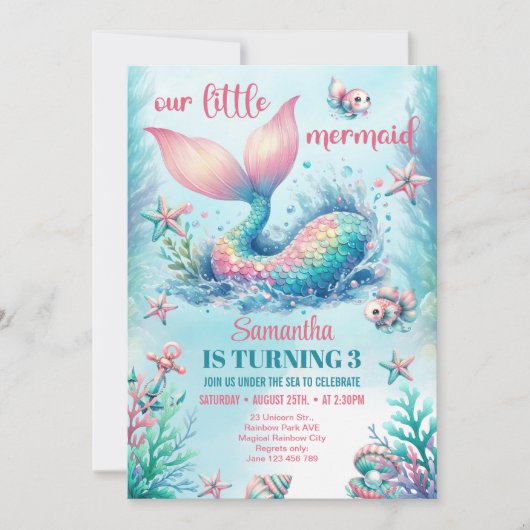 Trendy watercolor turquoise zeemeerminstaart verja kaart (Voorkant)