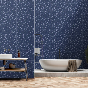 Trendy Waterverf bloemenmotief in Indigo Blue Behang