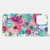 Trendy Waterverf Bloempatroon met elk Monogram Case-Mate iPhone Case (Achterkant (horizontaal))