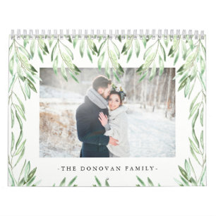 Trendy Waterverf Botanische bladeren Foto Kalender