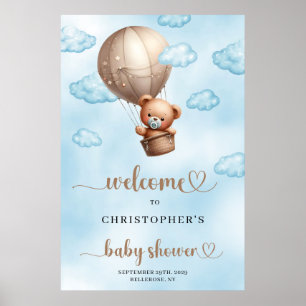 Trendy waterverf bruin teddybeer heteluchtballon poster