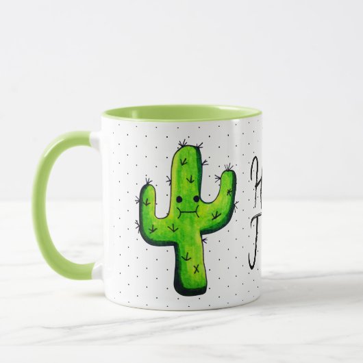 Trendy Waterverf Cactus & Black Stippen Hallo Mok (Links)