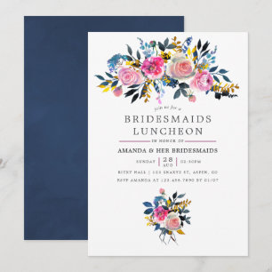 Trendy Waterverf Floral Bridesmaids Luncheon Kaart